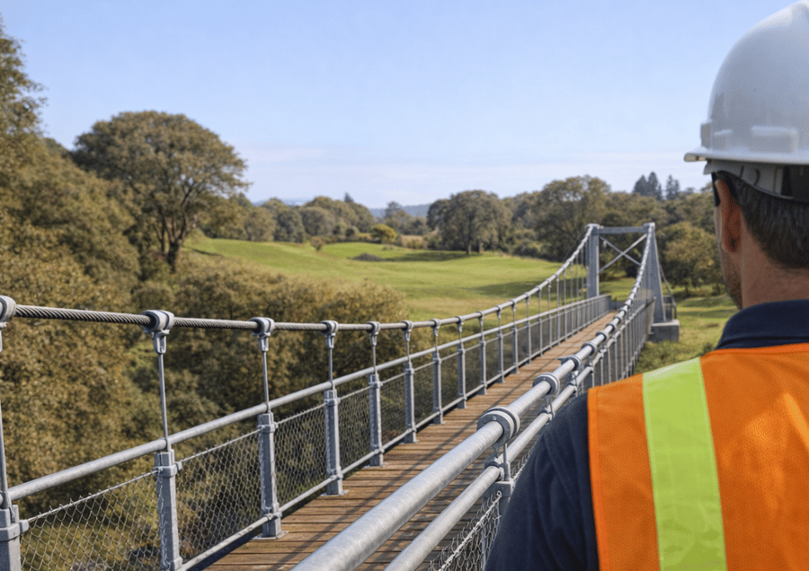 Inspector on Rope Pedestrian Bridge in New Zealand Park-3